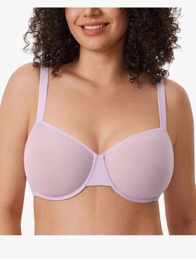 Women's Balconette Bra Sheer Mesh Plus Size Underwire Unlined Bras 38E Orchid